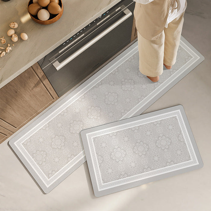 Feblilac Chinese Style White Window Grilles PVC Leather Kitchen Mat