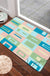 Feblilac Pink and Blue Square Geometric Tufted Bath Mat