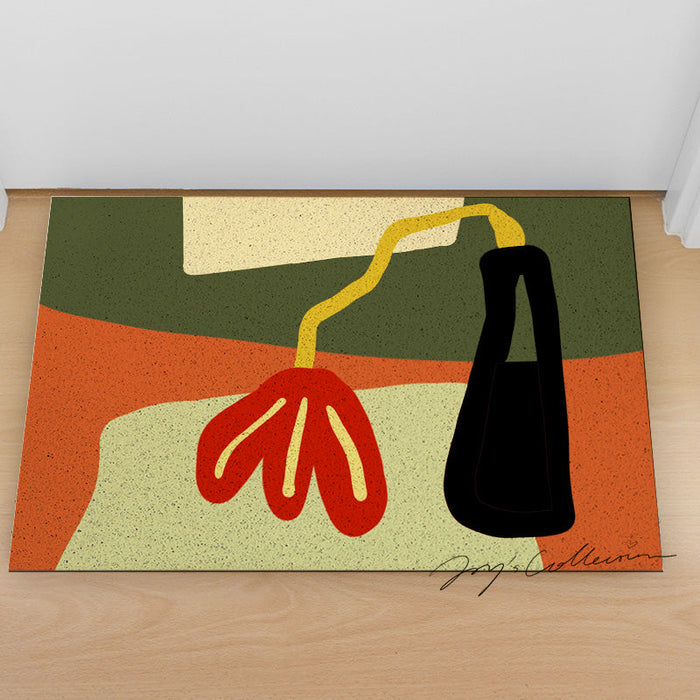 Feblilac Red Flower and Vase PVC Coil Door Mat