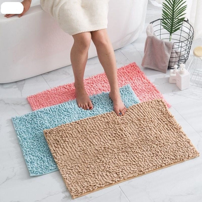 Chenille Non-Slip Microfiber Shag Bathroom Rug Mat, Solid Color