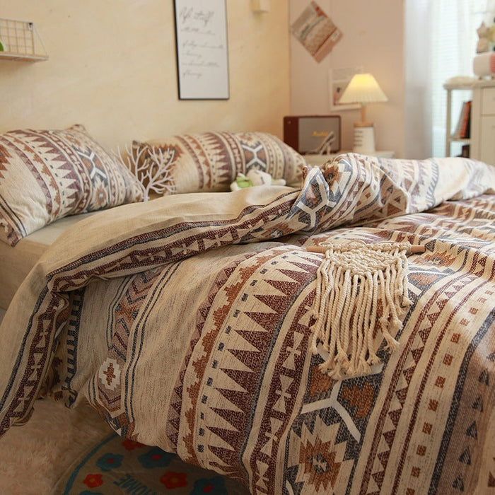 Bohemian Brown Bed Cotton Geometric Pattern