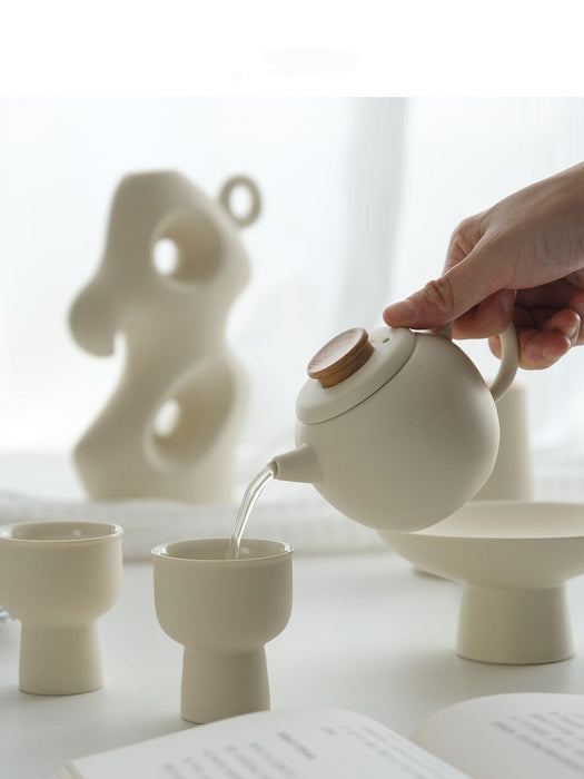 Cream Simple High Foot Teapot Tea Set Suit