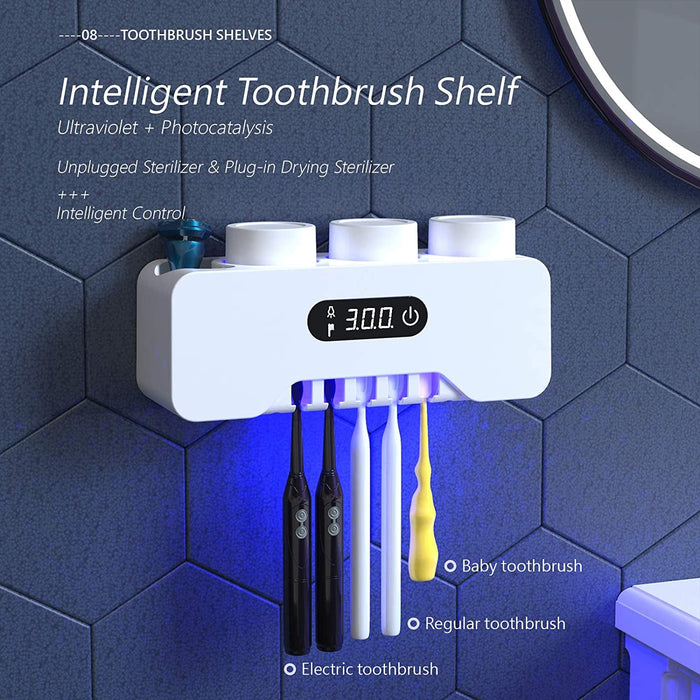 Toothbrush Holder Wall Mounted, 5 Toothbrush Holder, 3 Cups, Razor Holder, Organizer for Bathroom and Washroom