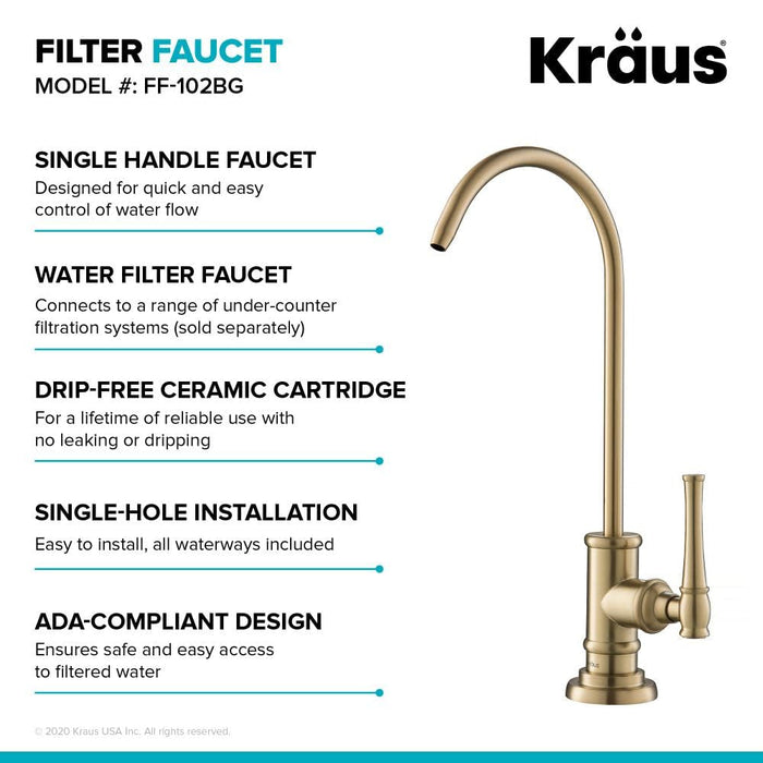 Allyn 100% Lead-Free Kitchen Water Filter Faucet in Brushed Gold, FF-102BG