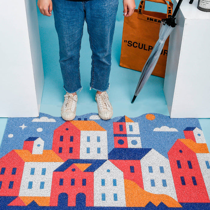 Red and Orange Houses Door Mat