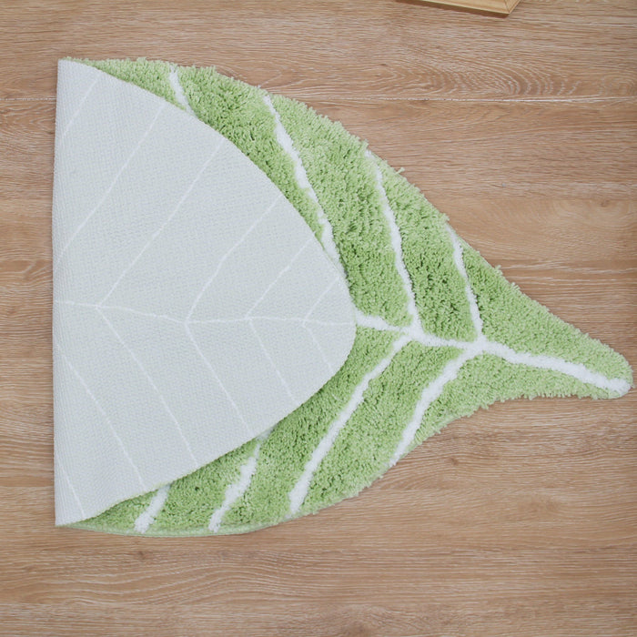 Feblilac Soft Green Leaves Bathroom Rug