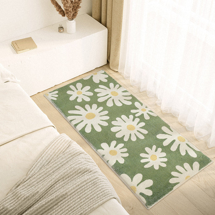 Feblilac White Daisy Green and Blue Ground Bedroom Mat