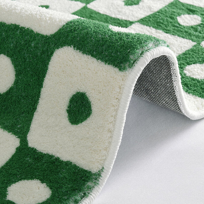 Green and Cream Checked Dot Bedroom Runner