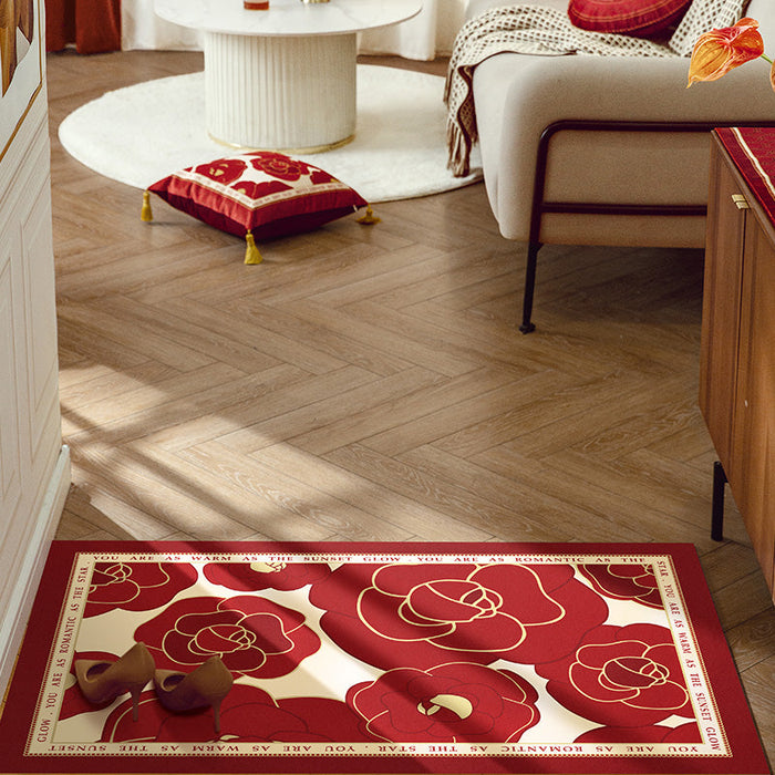 Red Flower Leather Entrance Door Mat