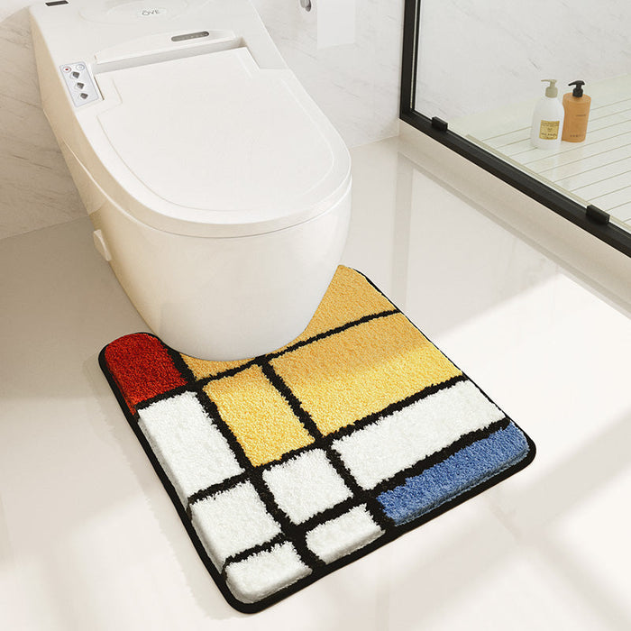 Feblilac Colorful Geometric Square Tufted Bathroom Mat Toilet U-Shaped Floor Mat