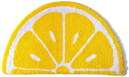 Feblilac Yellow Lemon Bath Mat, Cozy Cute Fruit Round Mat for Bathroom Bedroom