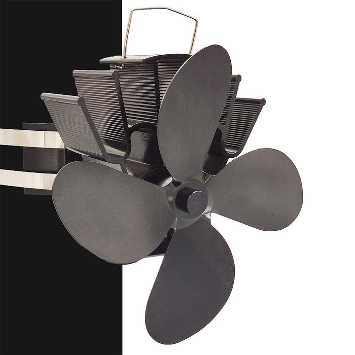 Powered Stove Fan 4 Blade Wood Stove Fans Aluminium Silent Eco-Friendly for Wood Log Burner Fireplace (Black)