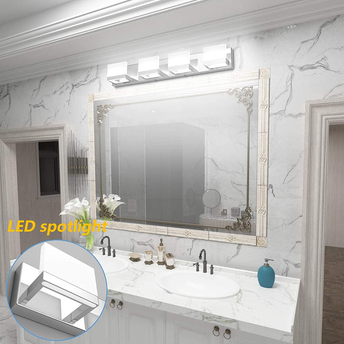 4 Lights LED Modern Vanity Light Chrome Bathroom Lighting Fixture up and down Bathroom Wall Light over Mirror(White Light 6000K)