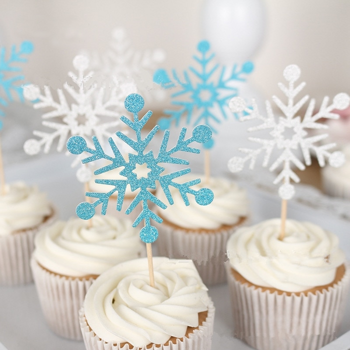 Glitter Snowflake New Year Party Cake Toppers 20 pcs Set