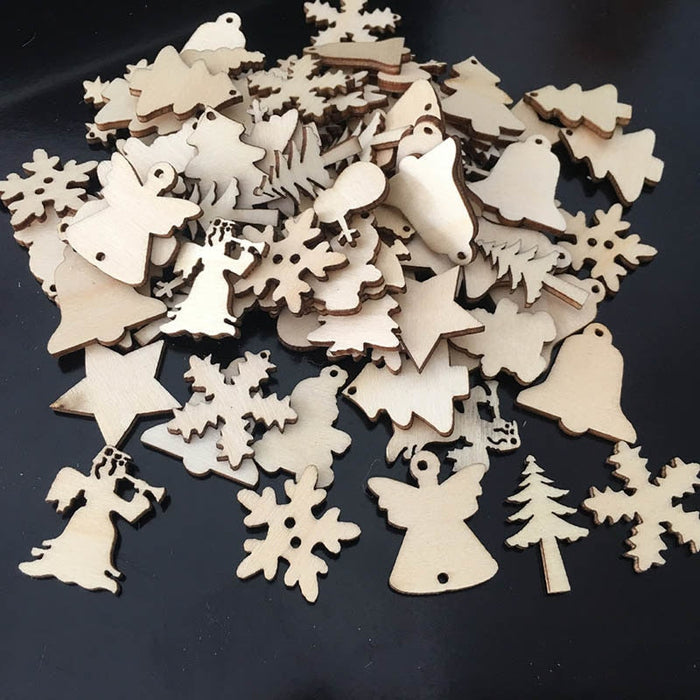 Christmas Wood Hanging Decorations 50 Pcs Set