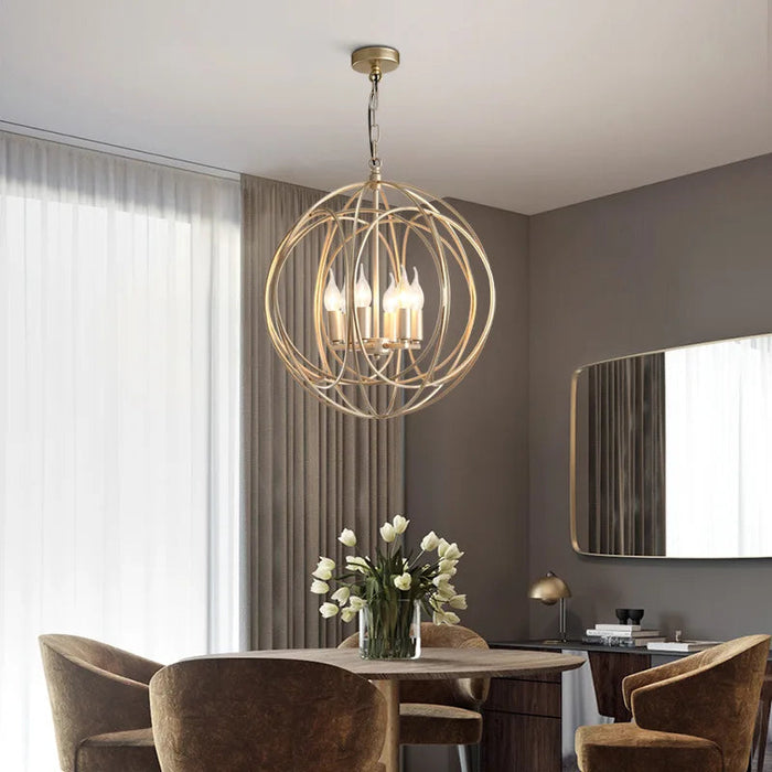 American Spherical Chandelier Restaurant Golden Chandelier Bedroom Nordic Modern Wrought Iron Porch Aisle Light Fixture