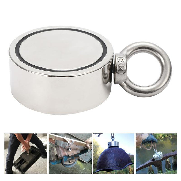 500KG D75mm Double Side Neodymium Fishing Salvage Recovery Magnet with 10M Rope