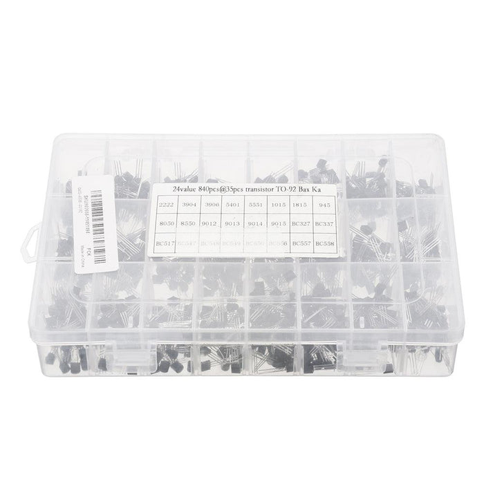 24 Value 840Pcs TO-92 Power Transistor Assortment NPN PNP DIY kit 2N2222-S9018/BC327