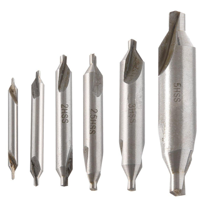 Drillpro 6pcs 1/1.5/2/2.5/3/5mm 60 Degree HSS Center Drill Bits Countersink Drill Bit