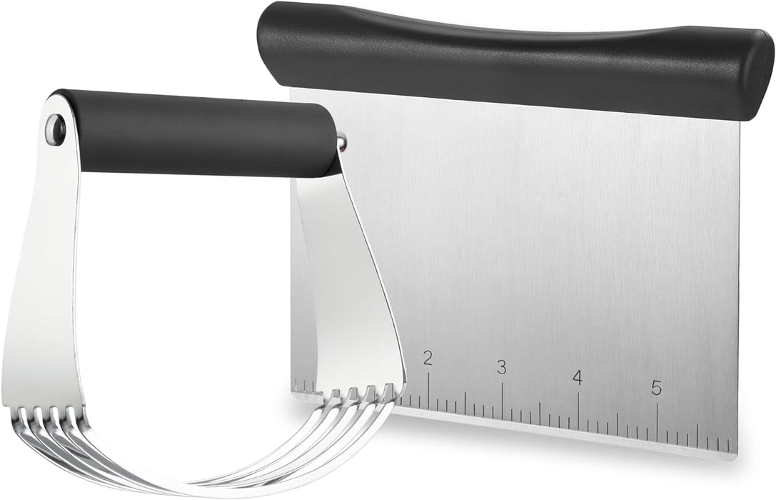 '- Dough Blender and Pastry Cutter, Stainless Steel Nut, Pie, Pastry and Dough Cutter and Scraper, Multipurpose Baking Tools with Soft Grip Handles, Black