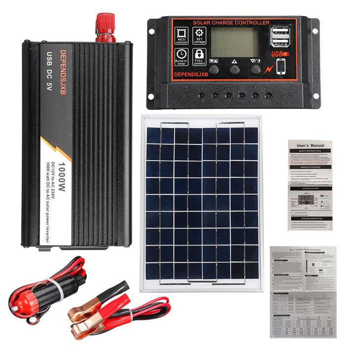 10A-60A Soalr Charge Controller DIY Solar System Kit 1000W Solar Inverter With Solar Panel Solar Power System Set