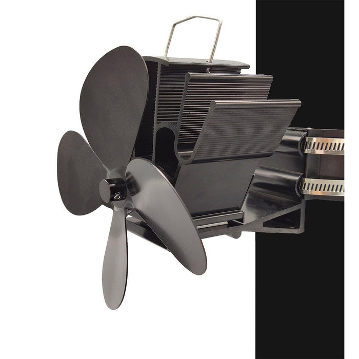 Powered Stove Fan 4 Blade Wood Stove Fans Aluminium Silent Eco-Friendly for Wood Log Burner Fireplace (Black)