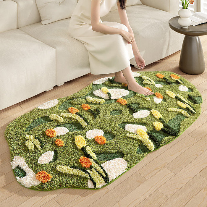 Feblilac Green Moss and Flowers Tufted Bath Mat