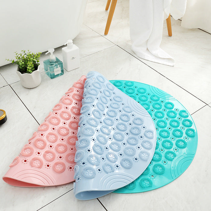 Feblilac TPE Blue/Green/Pink/Grey Drain Holes and Suction Cups Tub Rug, Anti Slip Massage Bathtub Mats