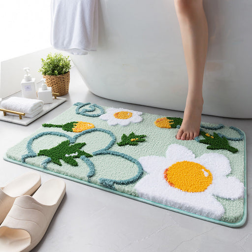 Feblilac Green Leaves and Flower Bath Mat