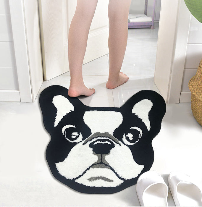 Feblilac Cute Dog Head Tufted Bath Mat