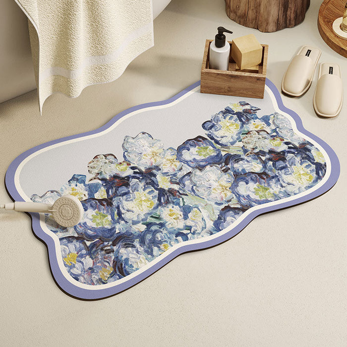 Feblilac Flowers Oil Painting Diatomaceous Earth Bathmat