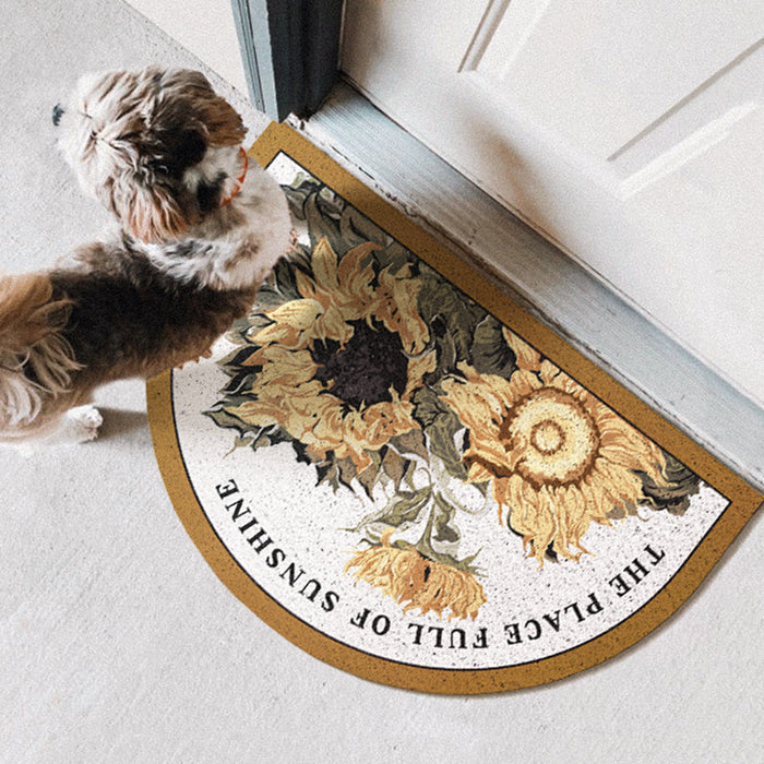 Feblilac Semi-Circular Sweet Warm Sunflowers PVC Coil Door Mat