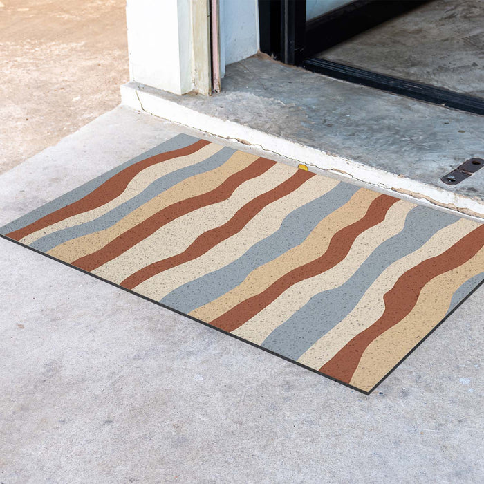 Feblilac Blue and Orange Colored Stripes PVC Coil Door Mat