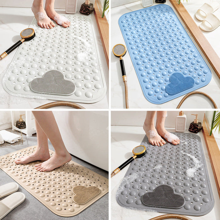 TPE Blue/Grey/Khaki/White Drain Holes and Suction Cups Tub Rug, Anti Slip Massage Bathtub Mats