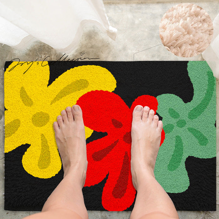 Feblilac Red Yellow and Green Three Flowers Tufted Bathmat