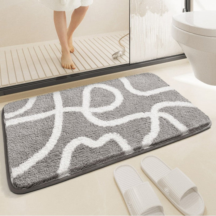 Feblilac Gray Geometric Pattern Tufted Bathroom Mat Toilet U-Shaped Floor Mat