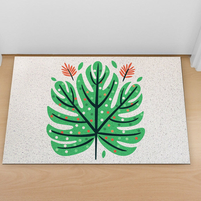 Feblilac Color Dot Green Monstera PVC Coil Door Mat