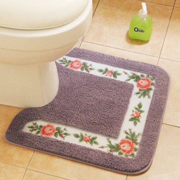 Feblilac Square Flower Tufted Toilet U-Shaped Floor Bathroom Mat