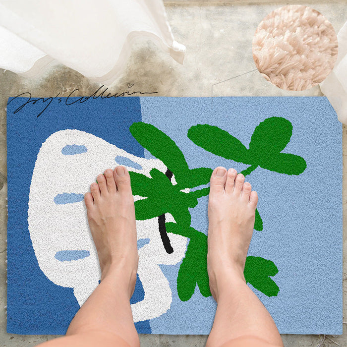 Feblilac White Vase and Greenery Tufted Bath Mat