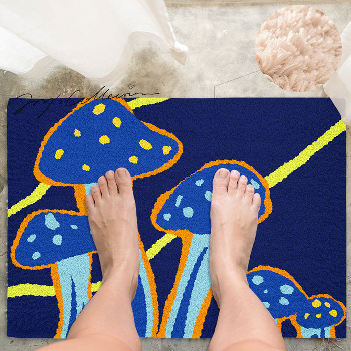 Feblilac Dark Blue Mushroom Tufted Bath Mat