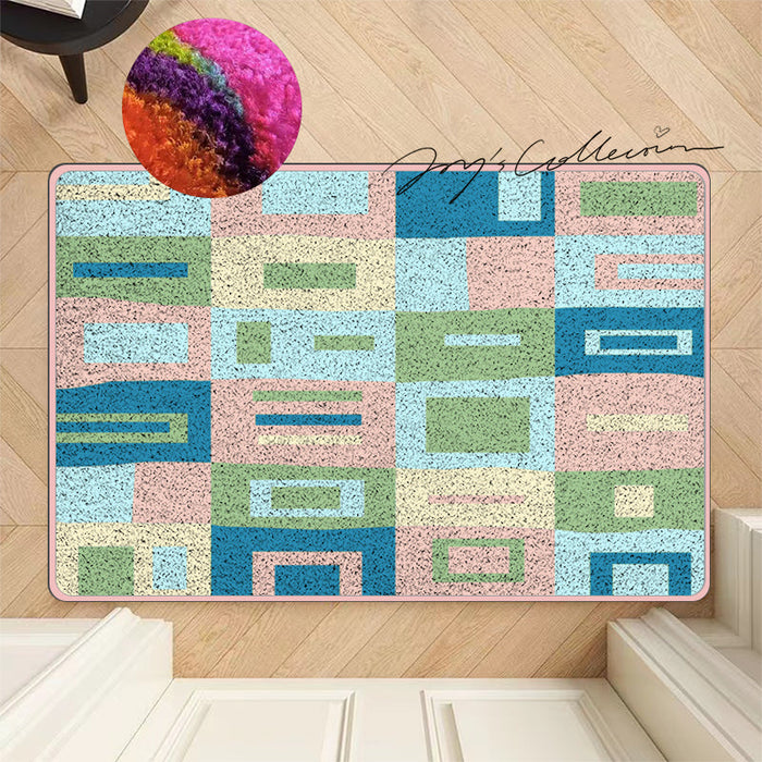 Feblilac Pink and Blue Square Geometric Nylon Door Mat