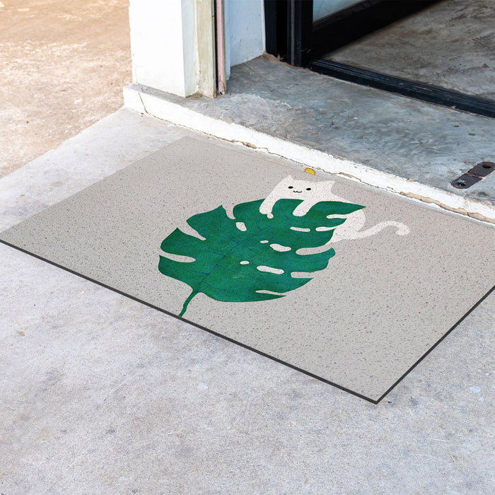 Feblilac Cat and Monstera PVC Coil Door Mat