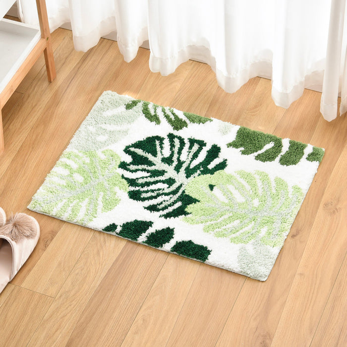 Green Leaves Bathroom Rug, Tropical Monstera Leaves Bath Mat