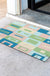 Feblilac Pink and Blue Square Geometric PVC Coil Door Mat