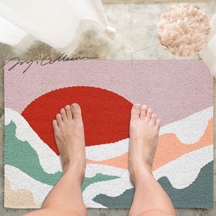 Feblilac Snow Mountain and Red Sun Tufted Bath Mat