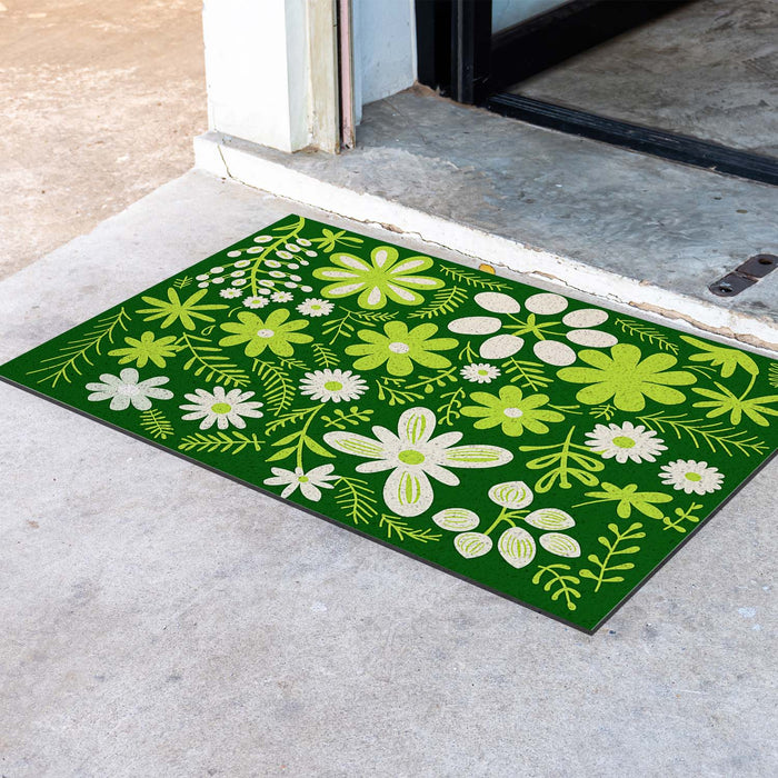 Feblilac Green Flowers PVC Coil Door Mat