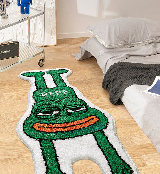 Green Frog Bath Mat Bedroom Rug, Funny Cartoon Animal Soft Plush Water-Absorbent Mat, Machine Washable