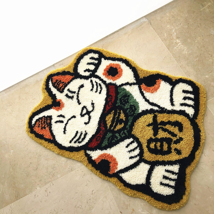 Feblilac Japanese Style Fortune Cat Bathroom Mat 70x93cm