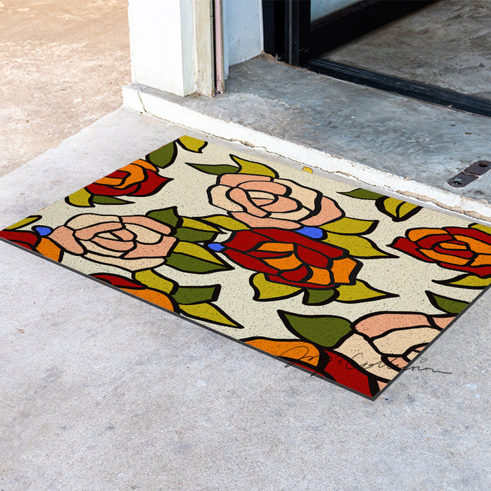 Feblilac Beautiful Rose Garden PVC Coil Door Mat