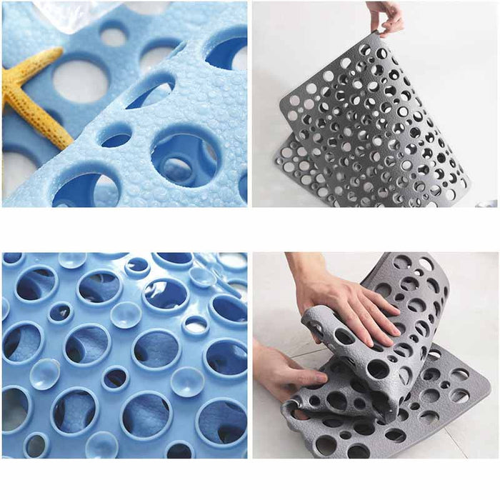 Feblilac TPE Blue/Grey/Khaki/White Drain Holes and Suction Cups Antiskid Tub Rug, Bathtub Mats